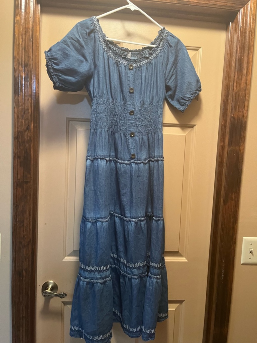 Lapis Denim-Blue Smocked Button Long dress